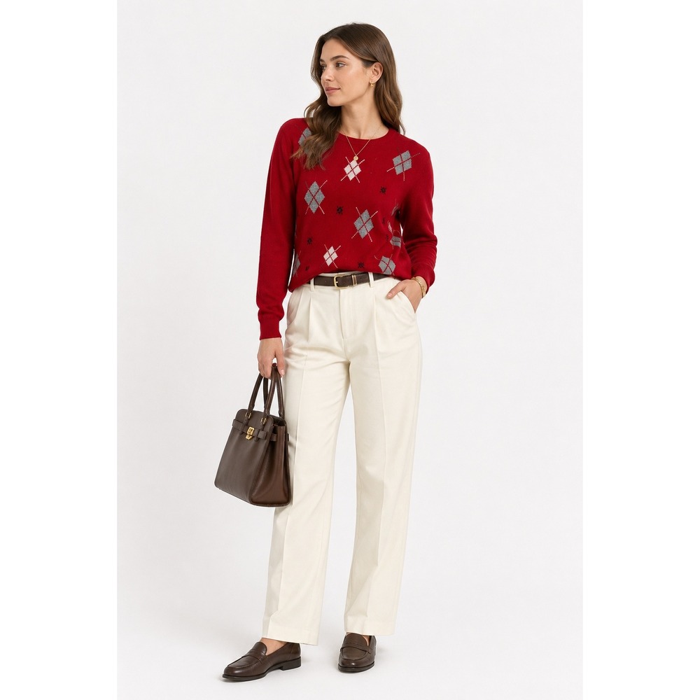 Charter Club 100% Cashmere Sweater Small Red Argyle Knit Preppy Minimal Layer